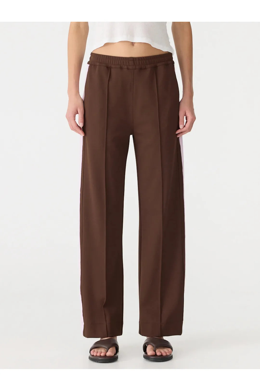Twill stripe detail pant, carob/pale pink