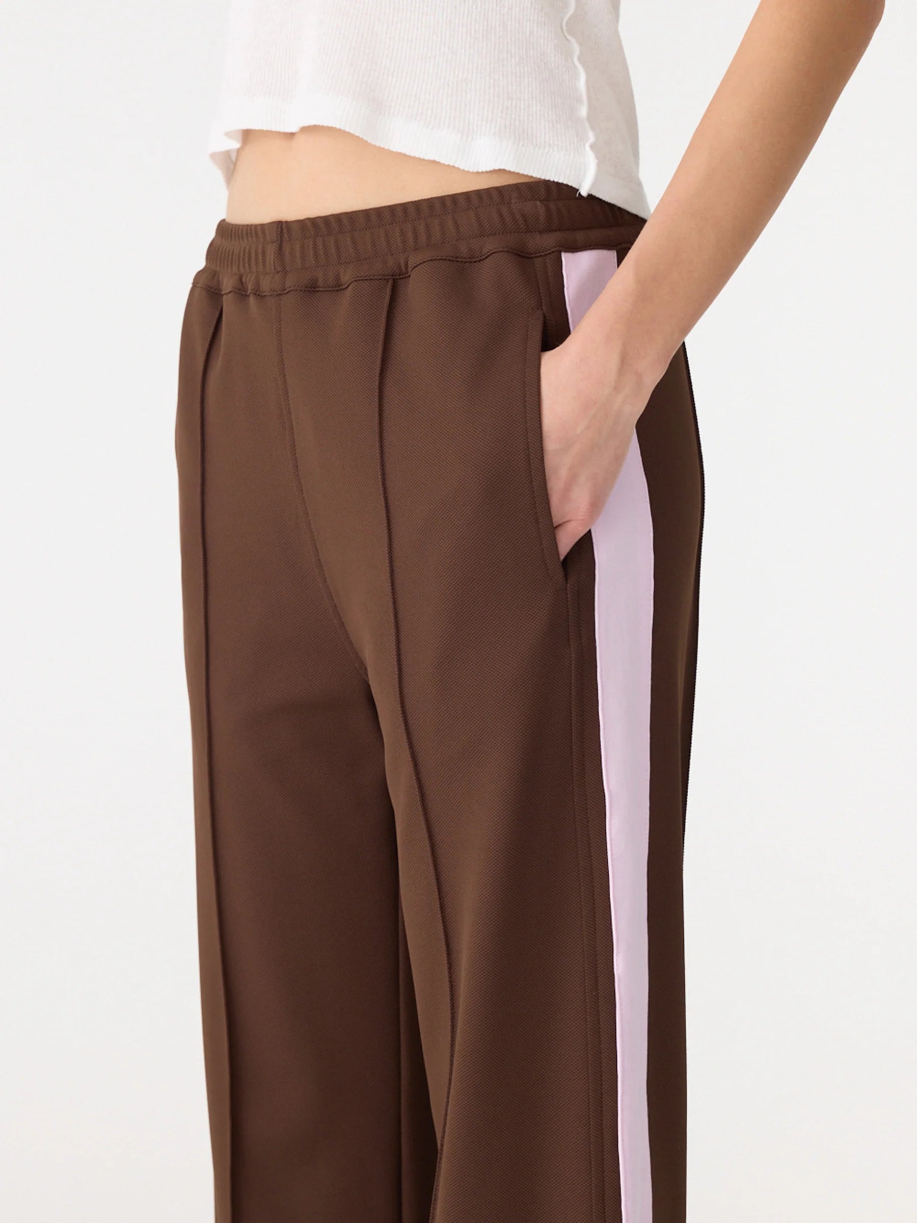 Twill stripe detail pant, carob/pale pink