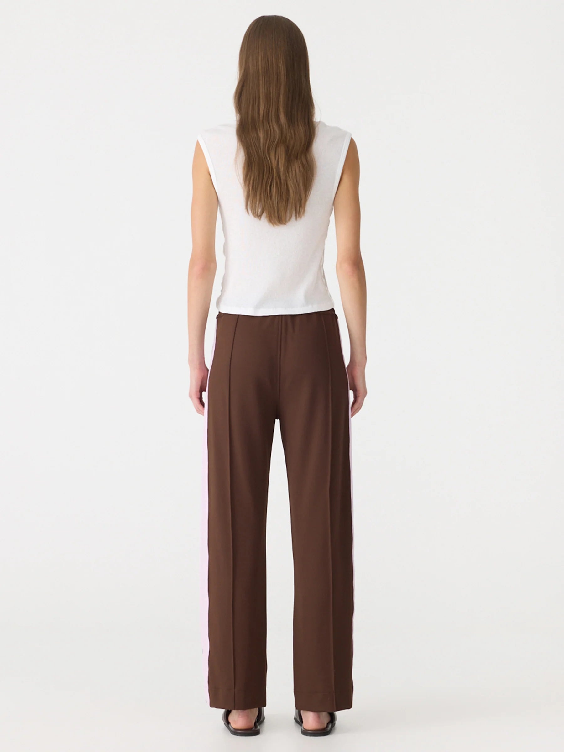 Twill stripe detail pant, carob/pale pink