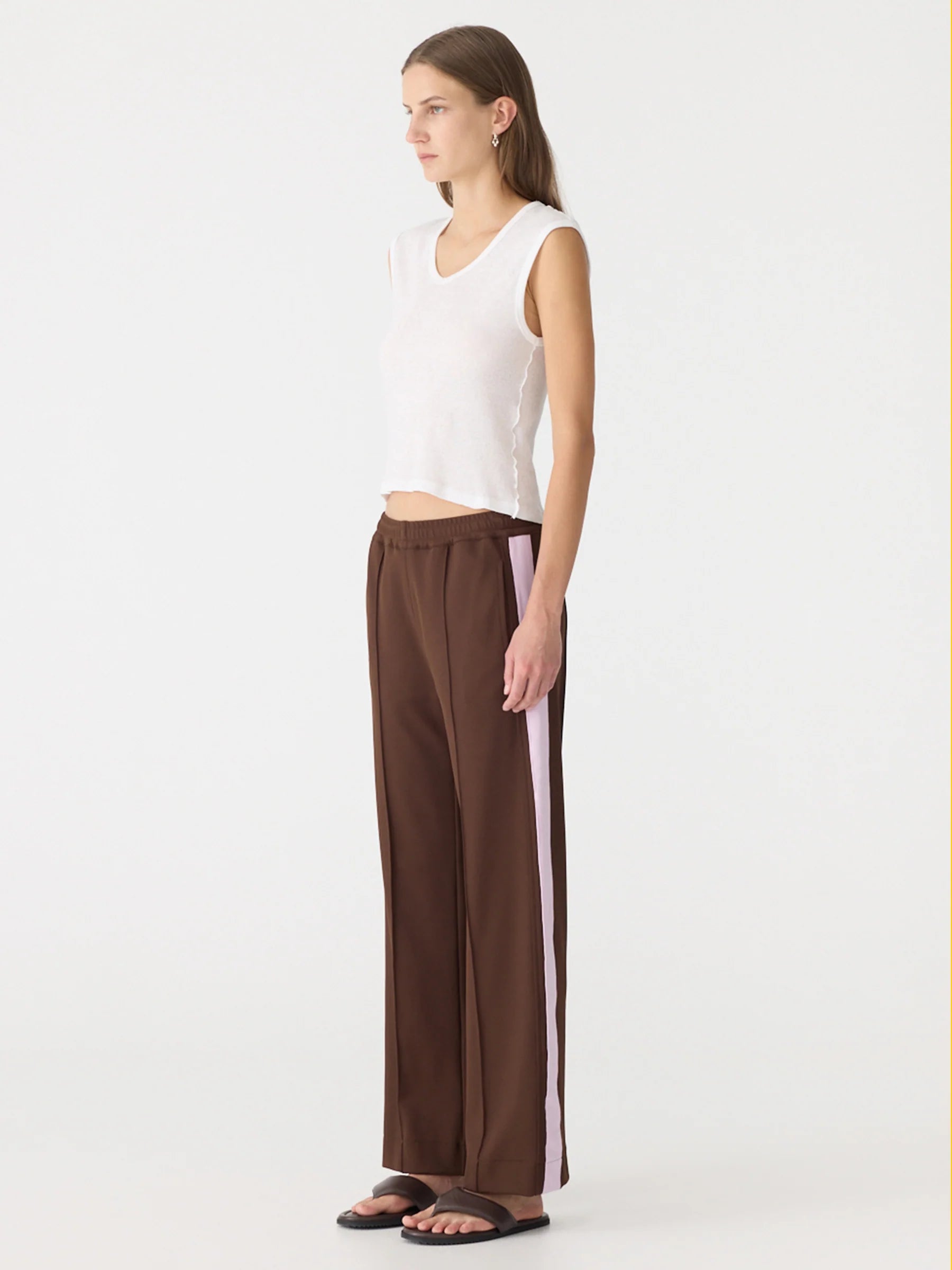 Twill stripe detail pant, carob/pale pink