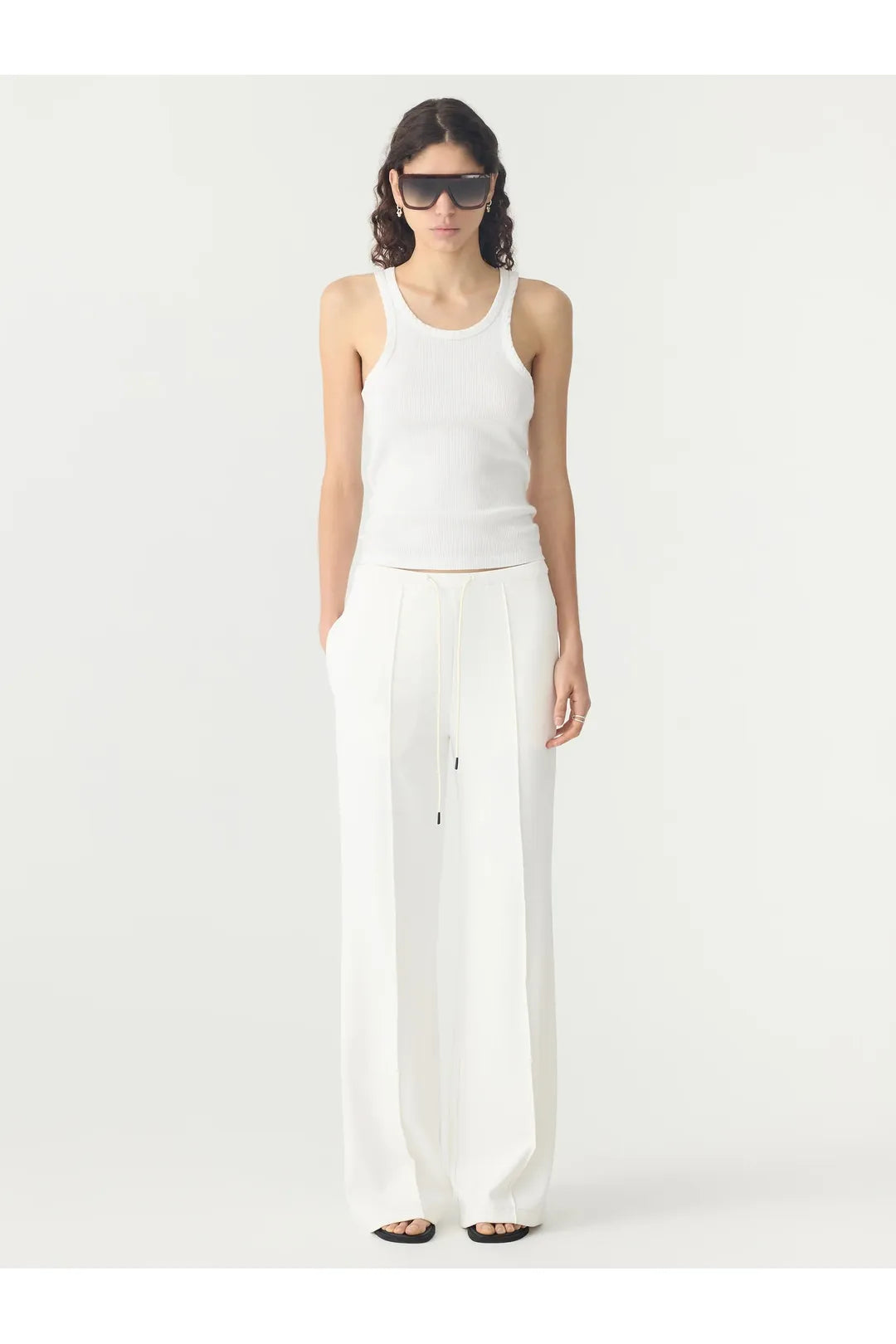 Refined pinstitch pants, white