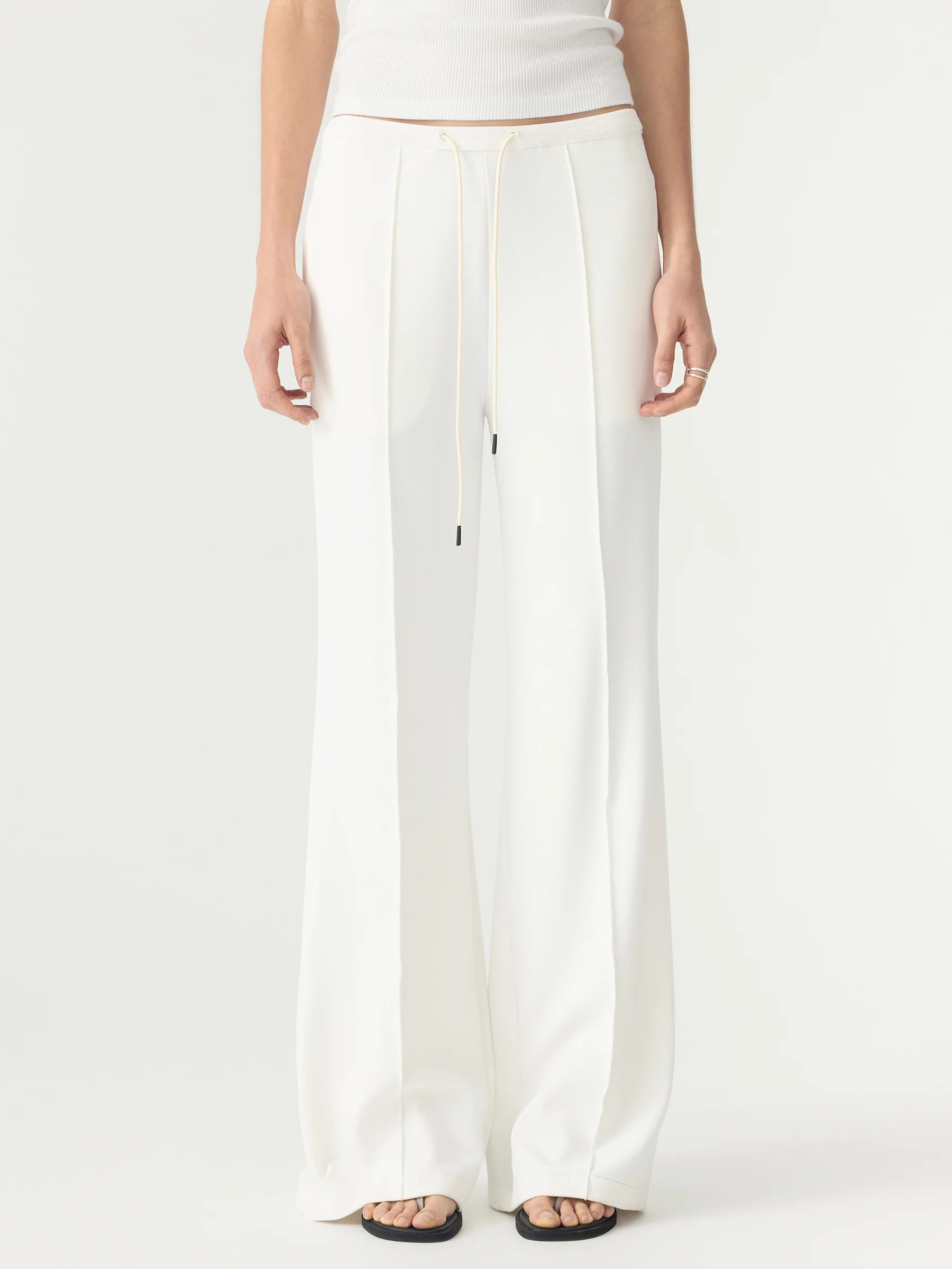 Refined pinstitch pants, white