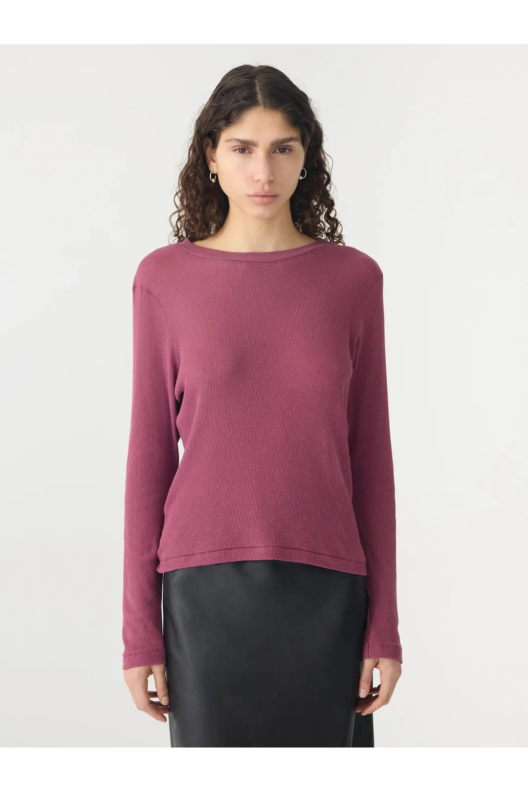 Sheer Rib Long Sleeve T-Shirt, Plum
