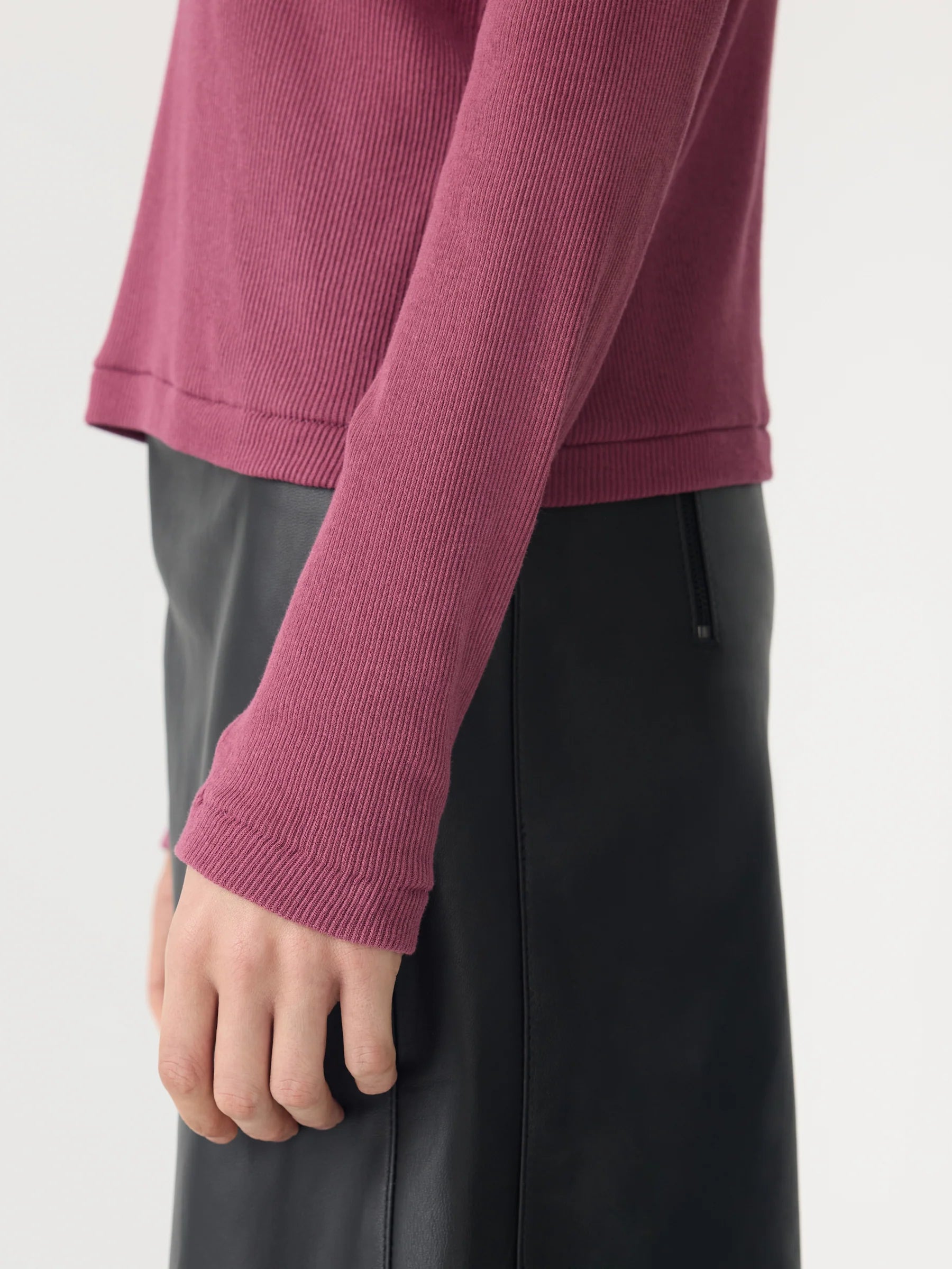 Sheer Rib Long Sleeve T-Shirt, Plum