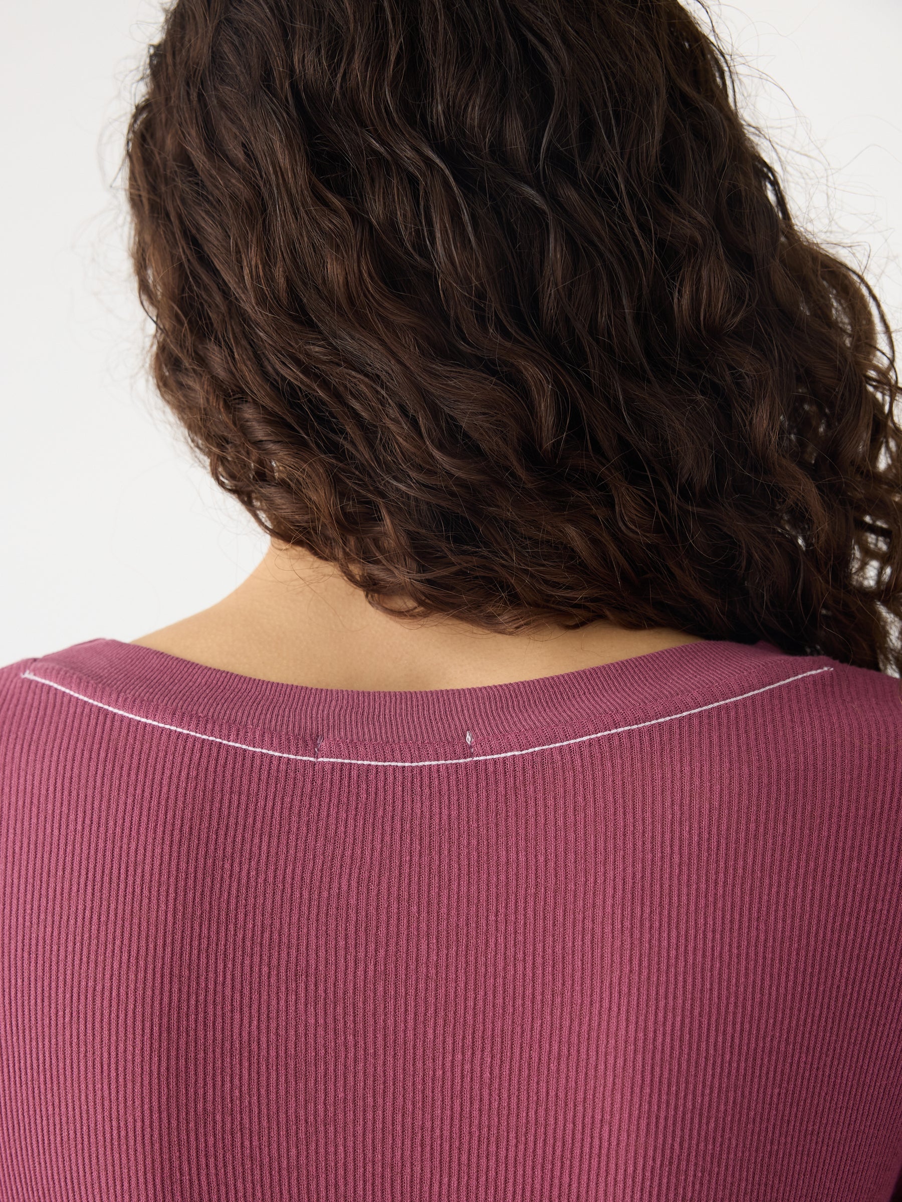 Sheer Rib Long Sleeve T-Shirt, Plum
