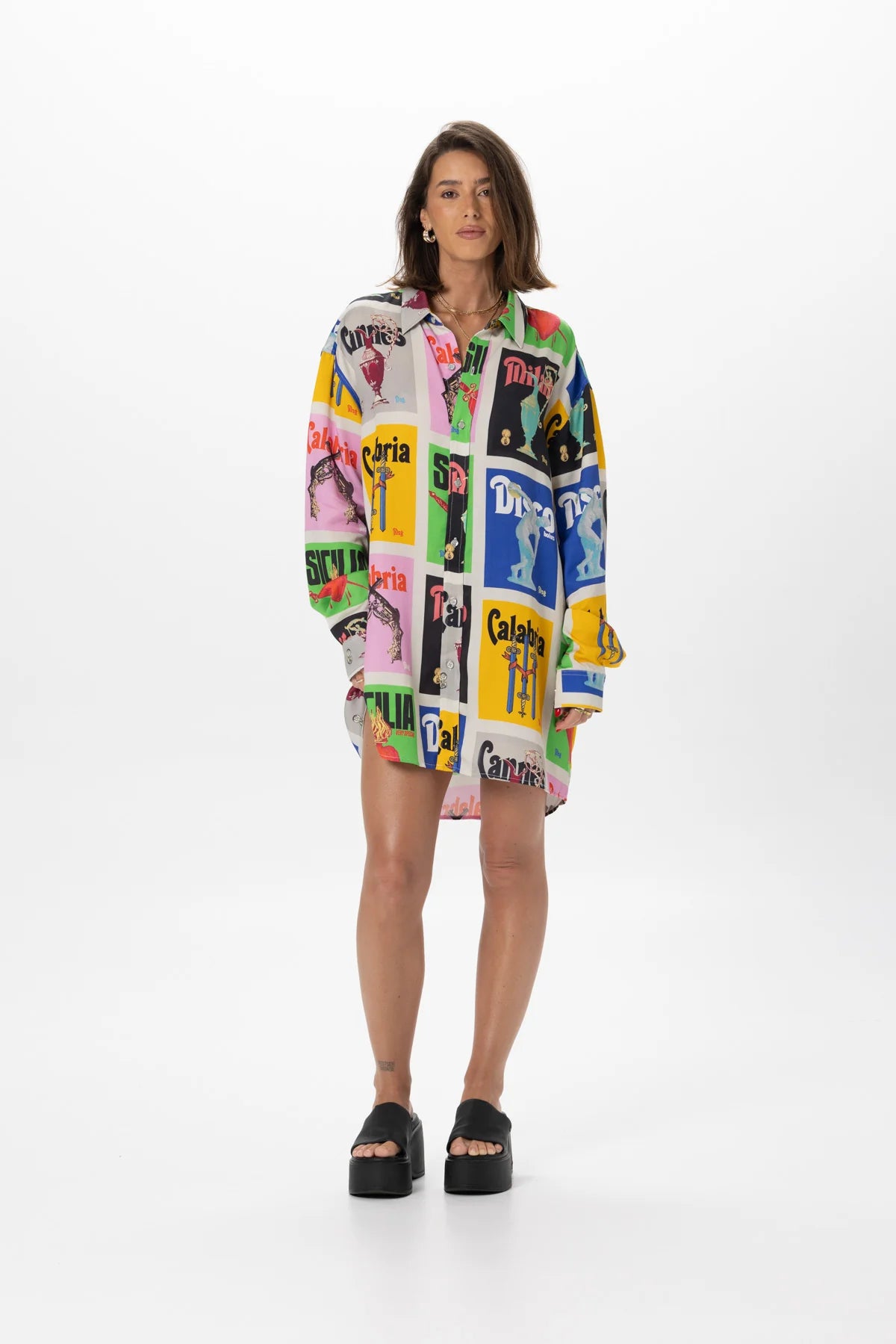 the msg tile long sleeve shirt dress