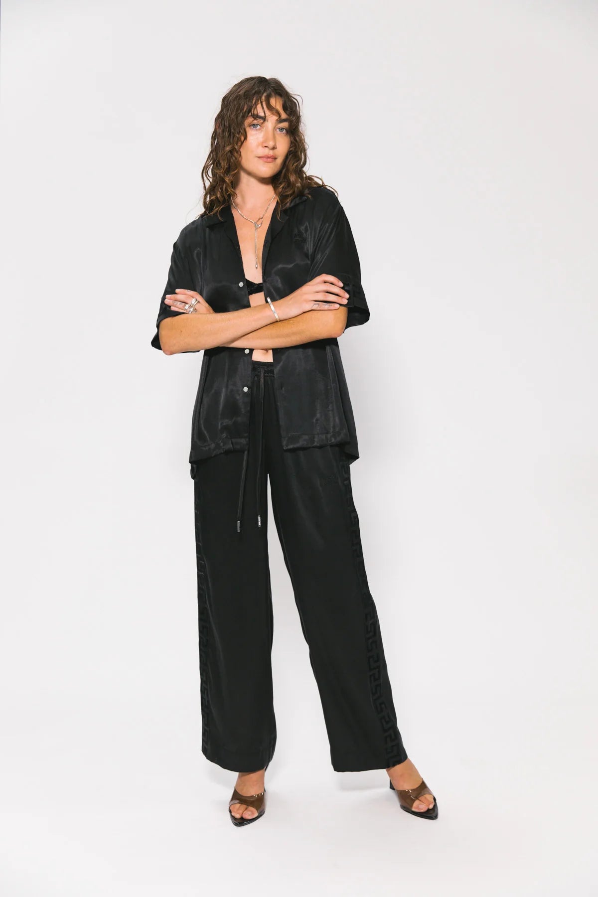 Panel geo resort shirt, black