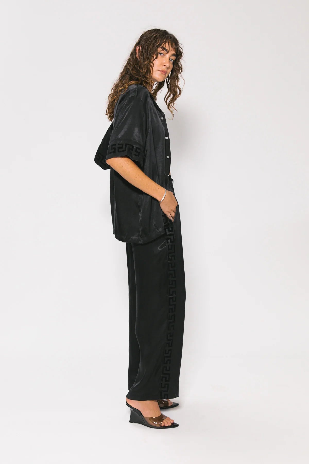 Panel geo resort shirt, black