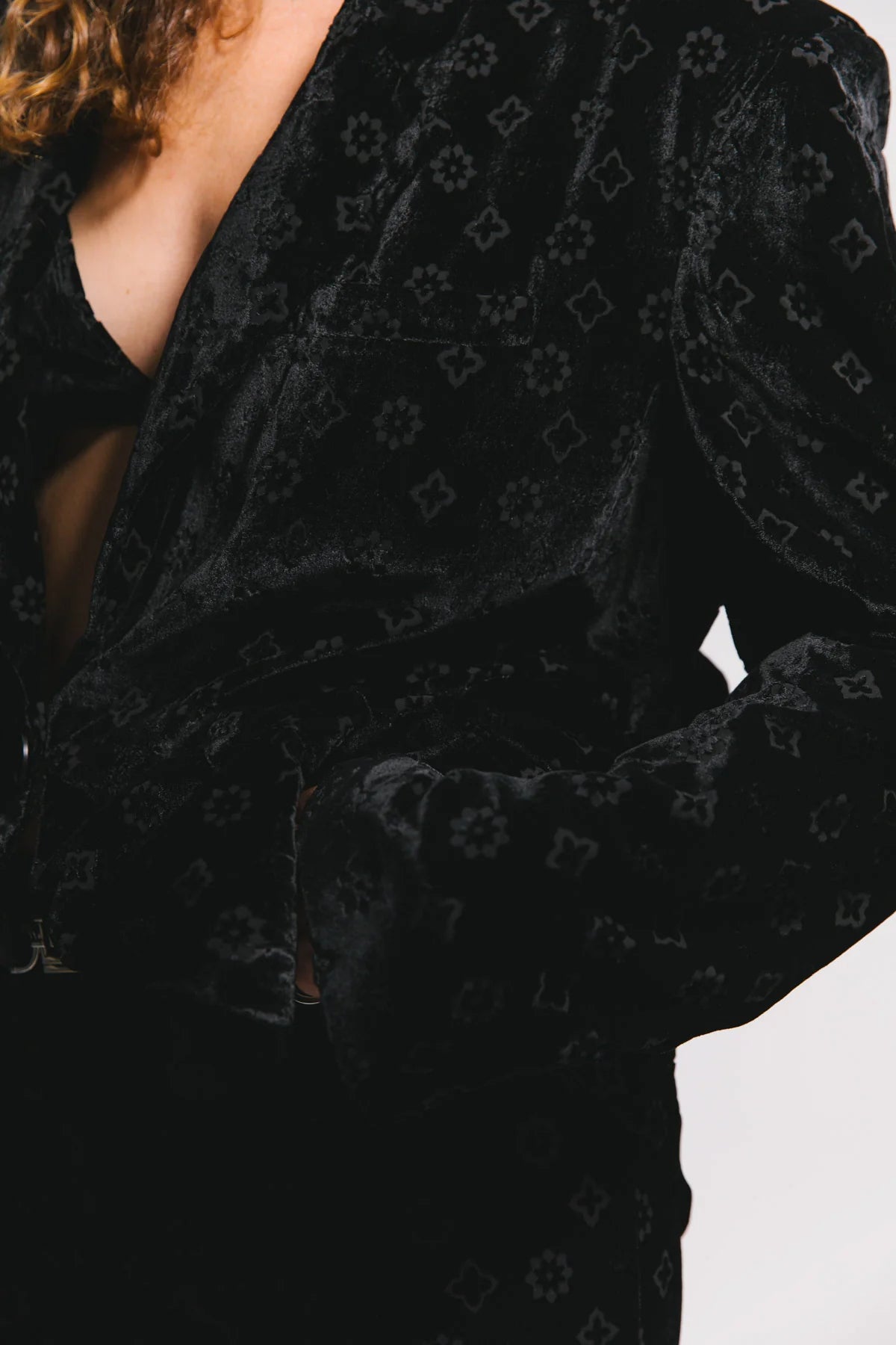 black velour motif blazer
