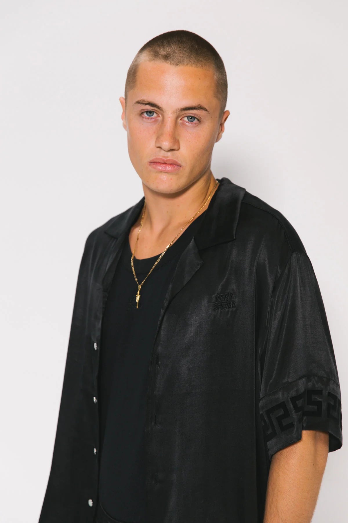 Panel geo resort shirt, black