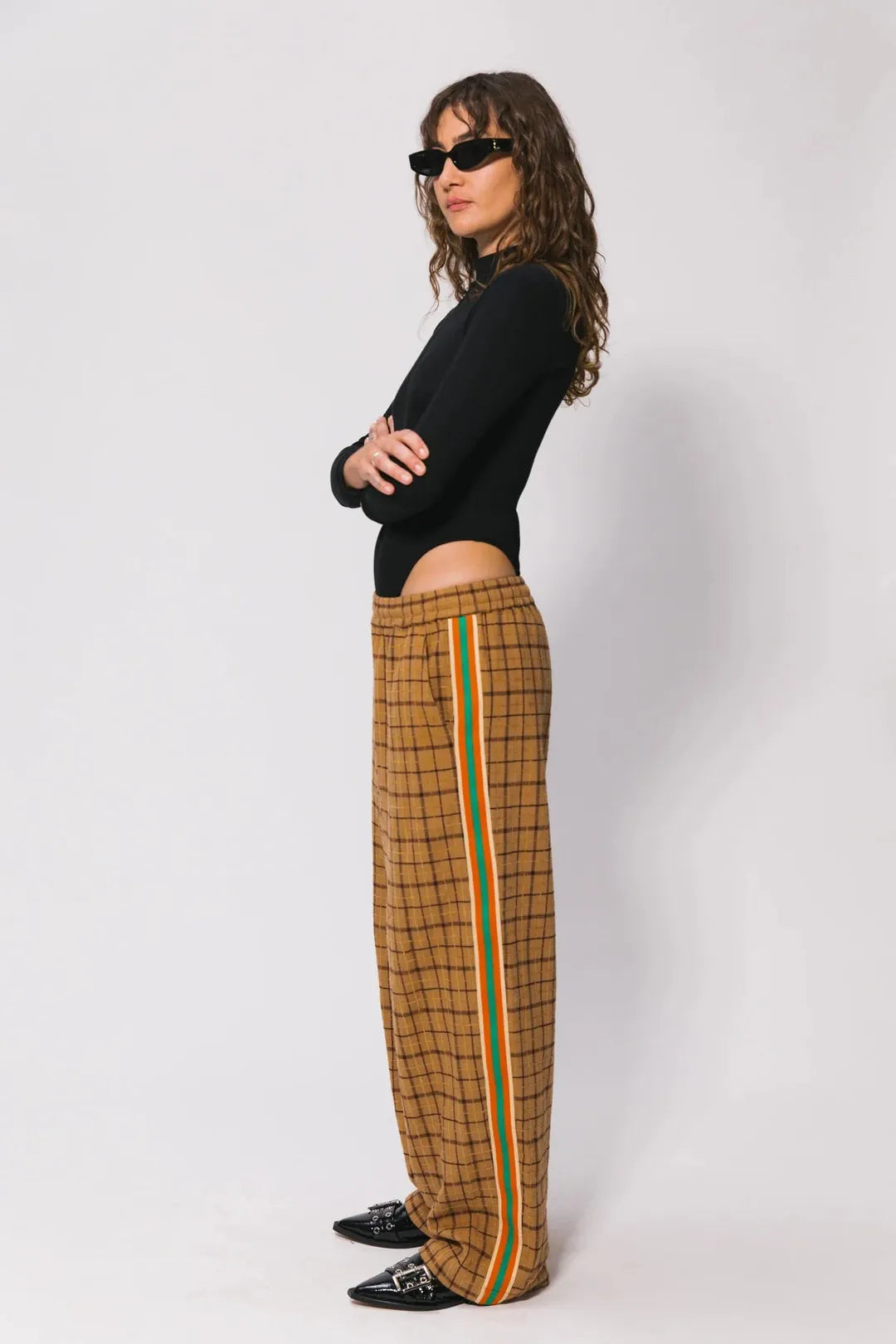 Check baggy vacay pant, brown