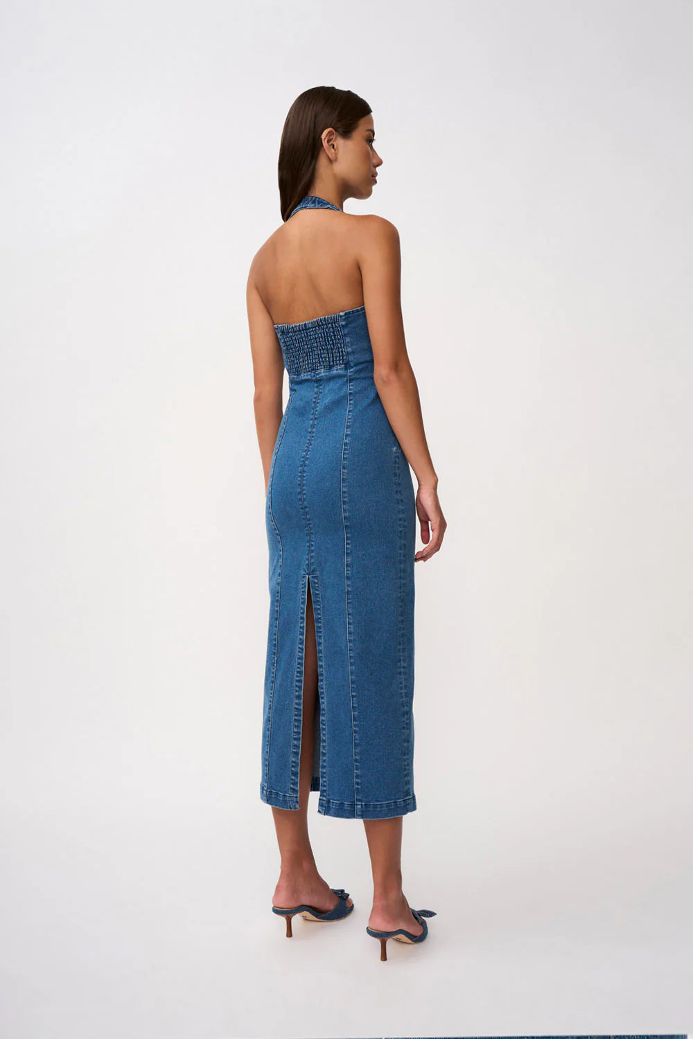 Savannah denim halter midi dress, blue denim