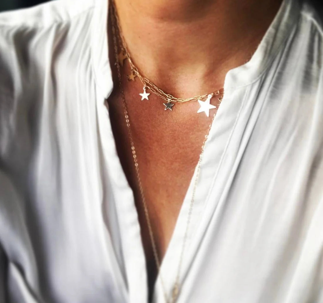 Stevie multi star necklace, gold