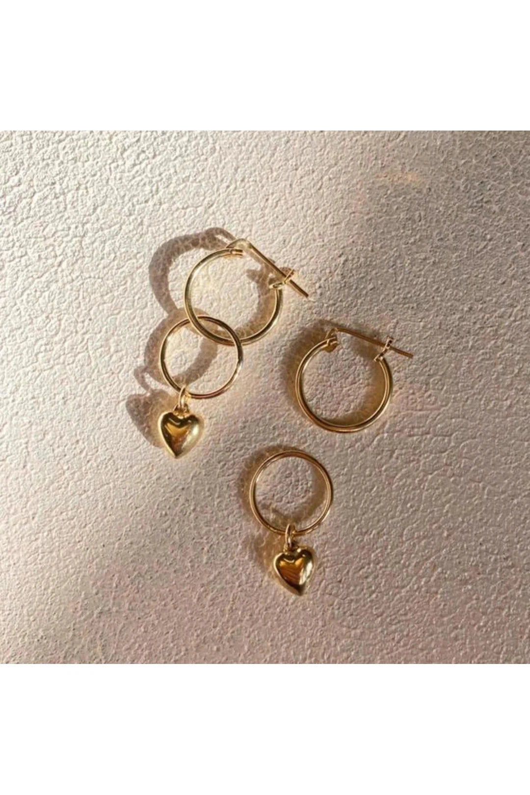Double ring heart hoops, gold