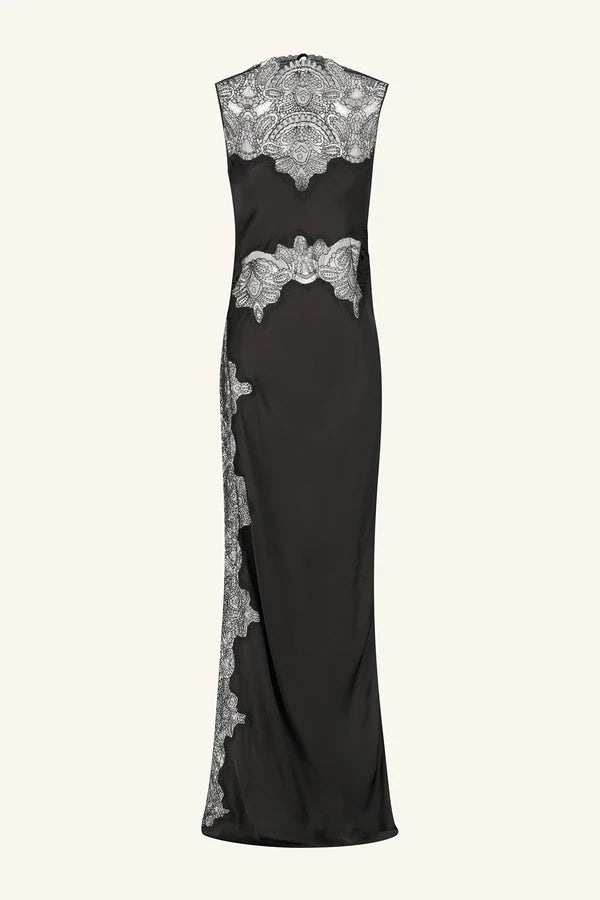 jamila lace high neck maxi dress, black