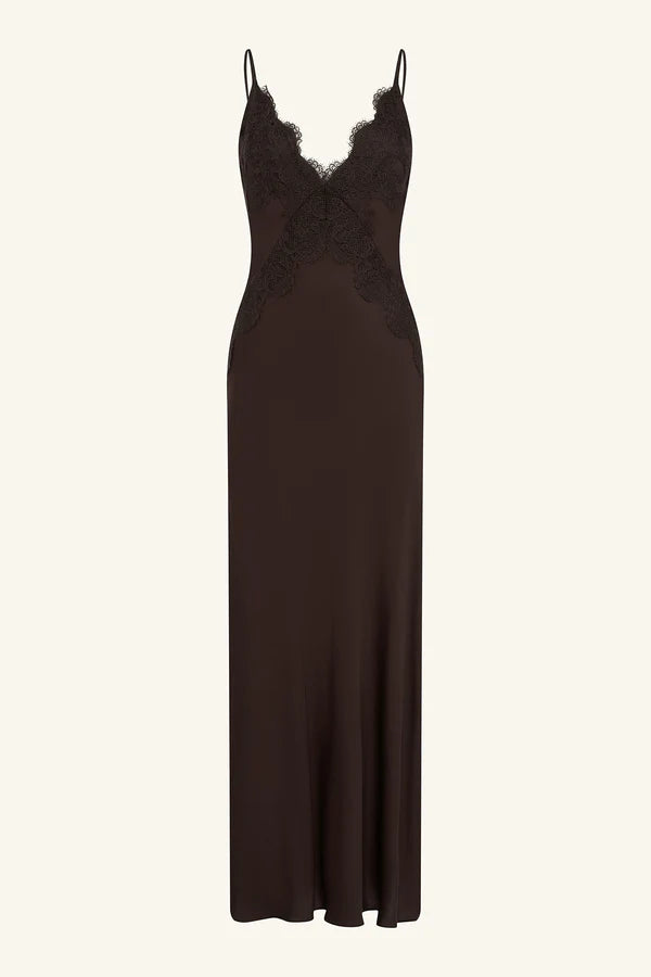 Simona lace slip maxi dress, espresso