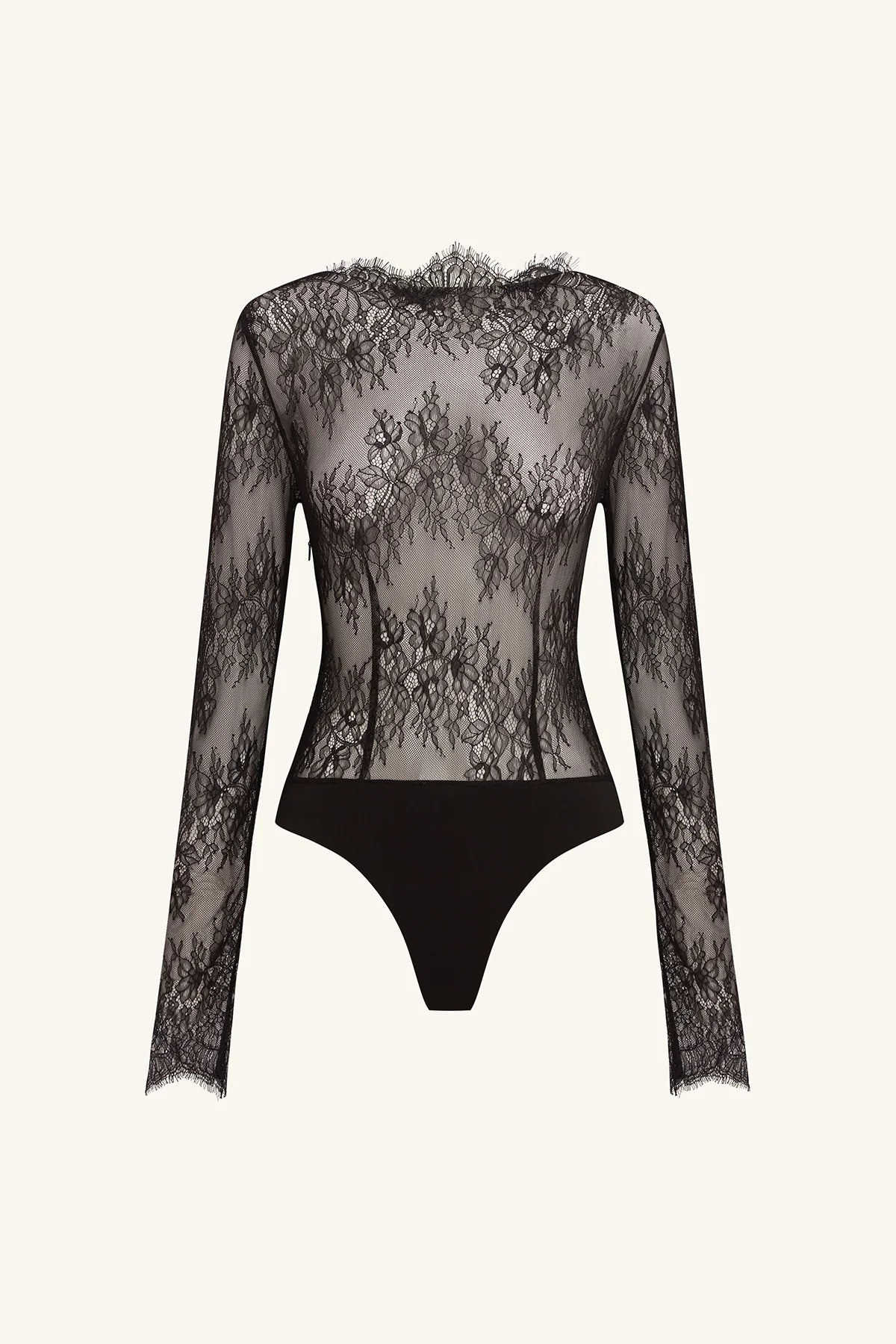 Lambent lace long sleeve bodysuit, black