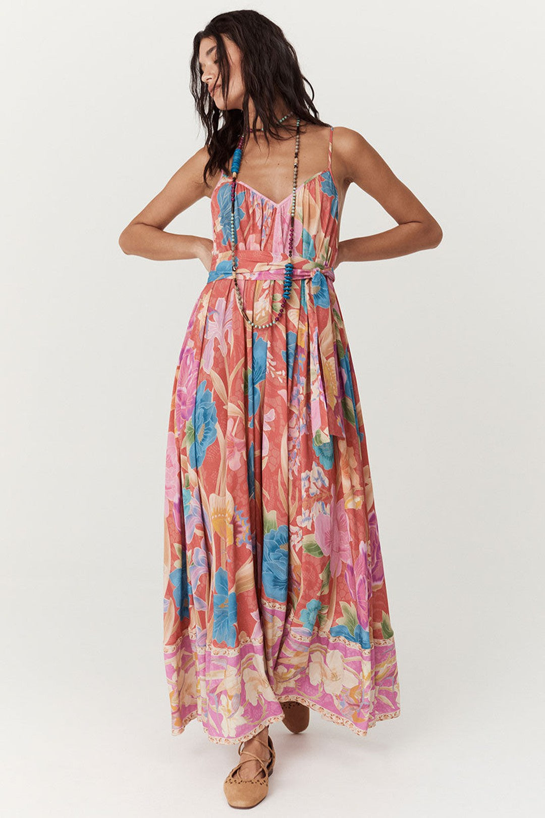 painters garden strappy maxi dress, crimson