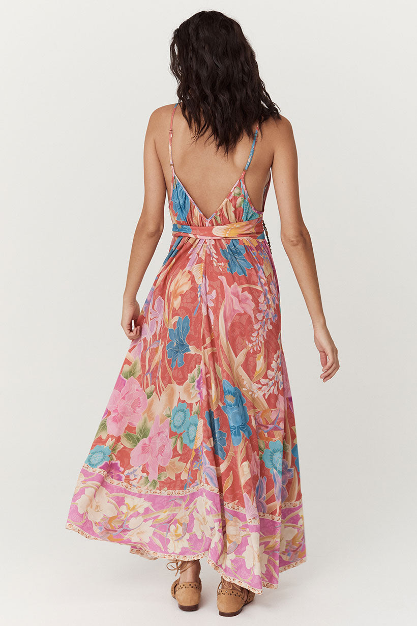 painters garden strappy maxi dress, crimson