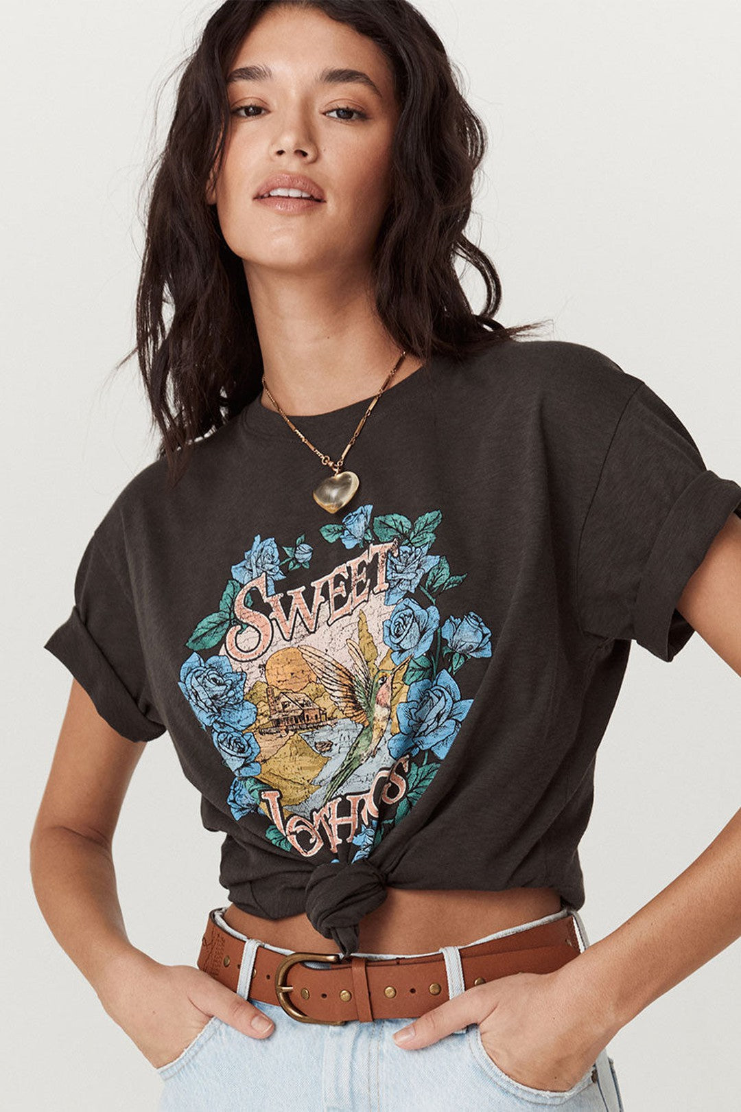 sweet nothings biker tee, charcoal