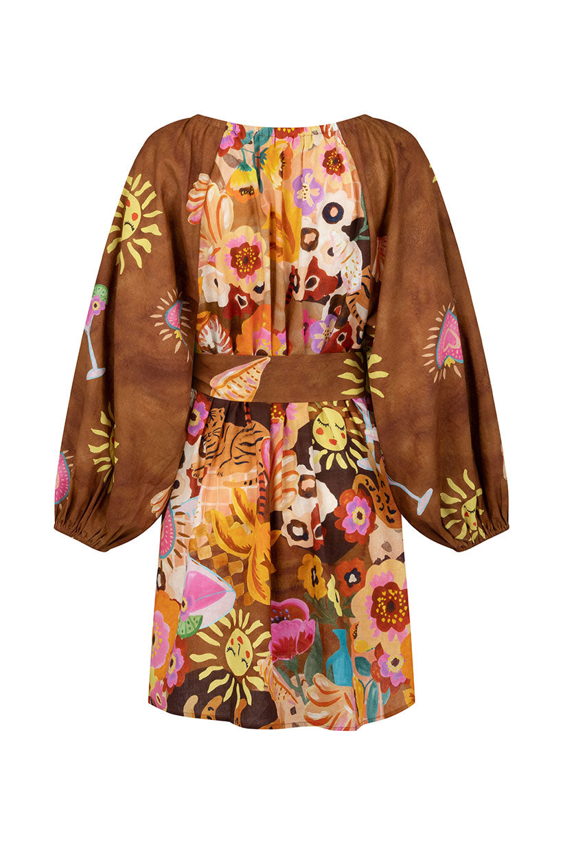 Birth of venus tunic dress, caramel