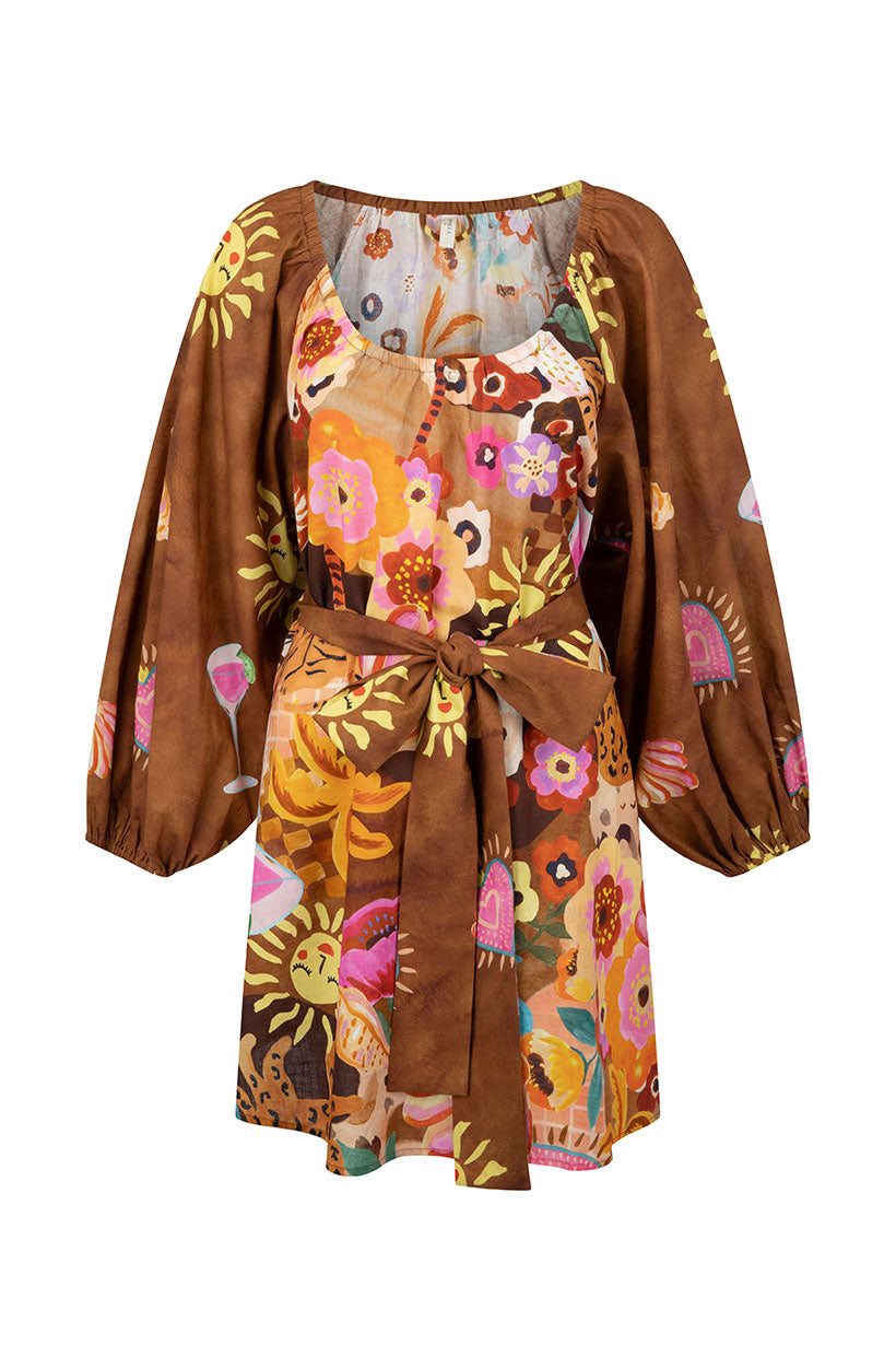 Birth of venus tunic dress, caramel