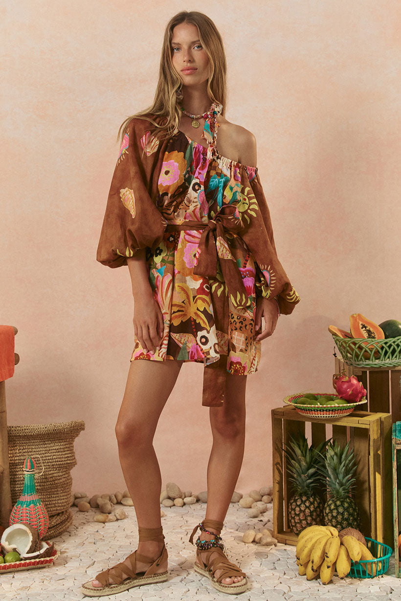 Birth of venus tunic dress, caramel