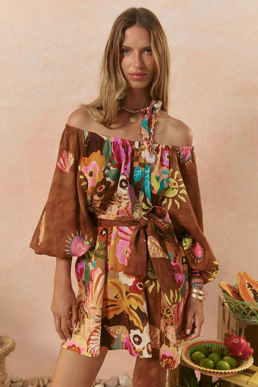 Birth of venus tunic dress, caramel