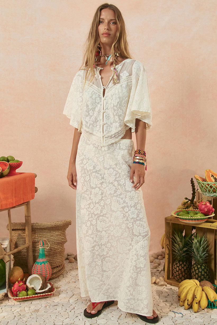 Free love lace bias skirt, vintage cream