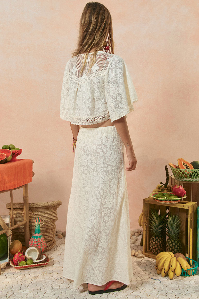 Free love lace bias skirt, vintage cream