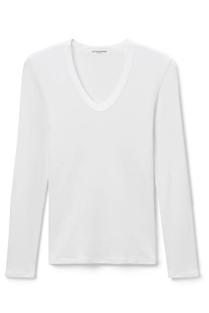 Robyn U neck rib long sleeve, white