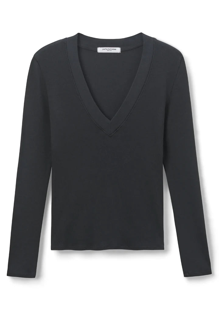 Viola V neck rib long sleeve, true black