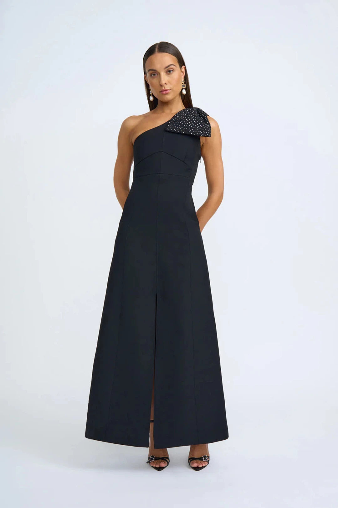 Black tie bow gown