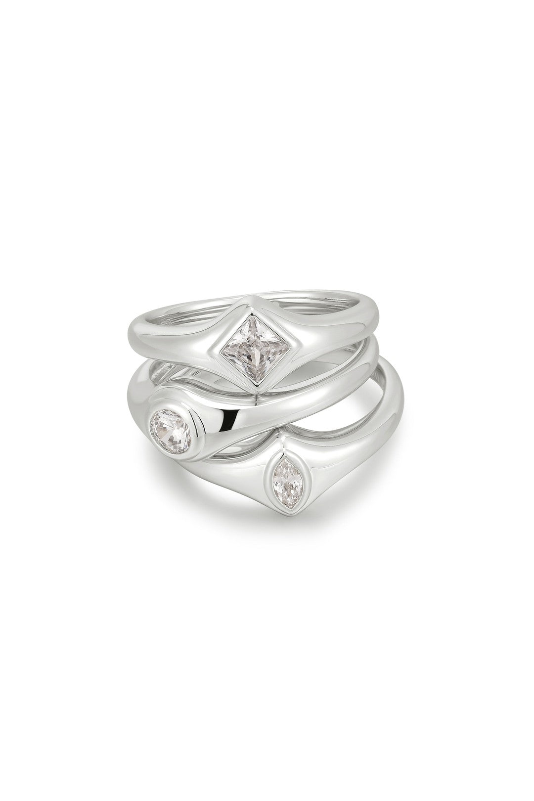The bijoux bezel ring set, silver