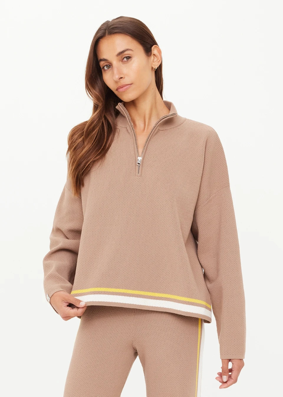 Veneto carter knit zip top, mocha