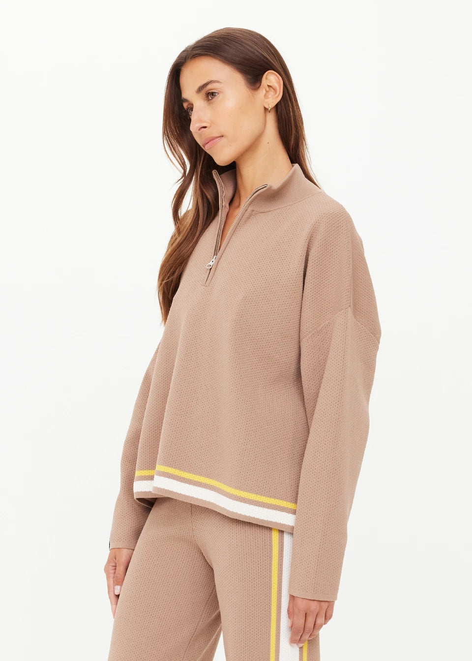 Veneto carter knit zip top, mocha
