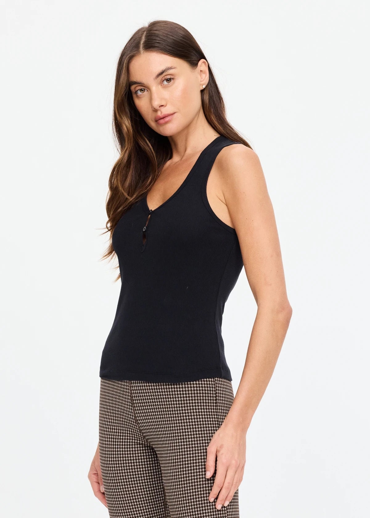 Charli button tank top, black