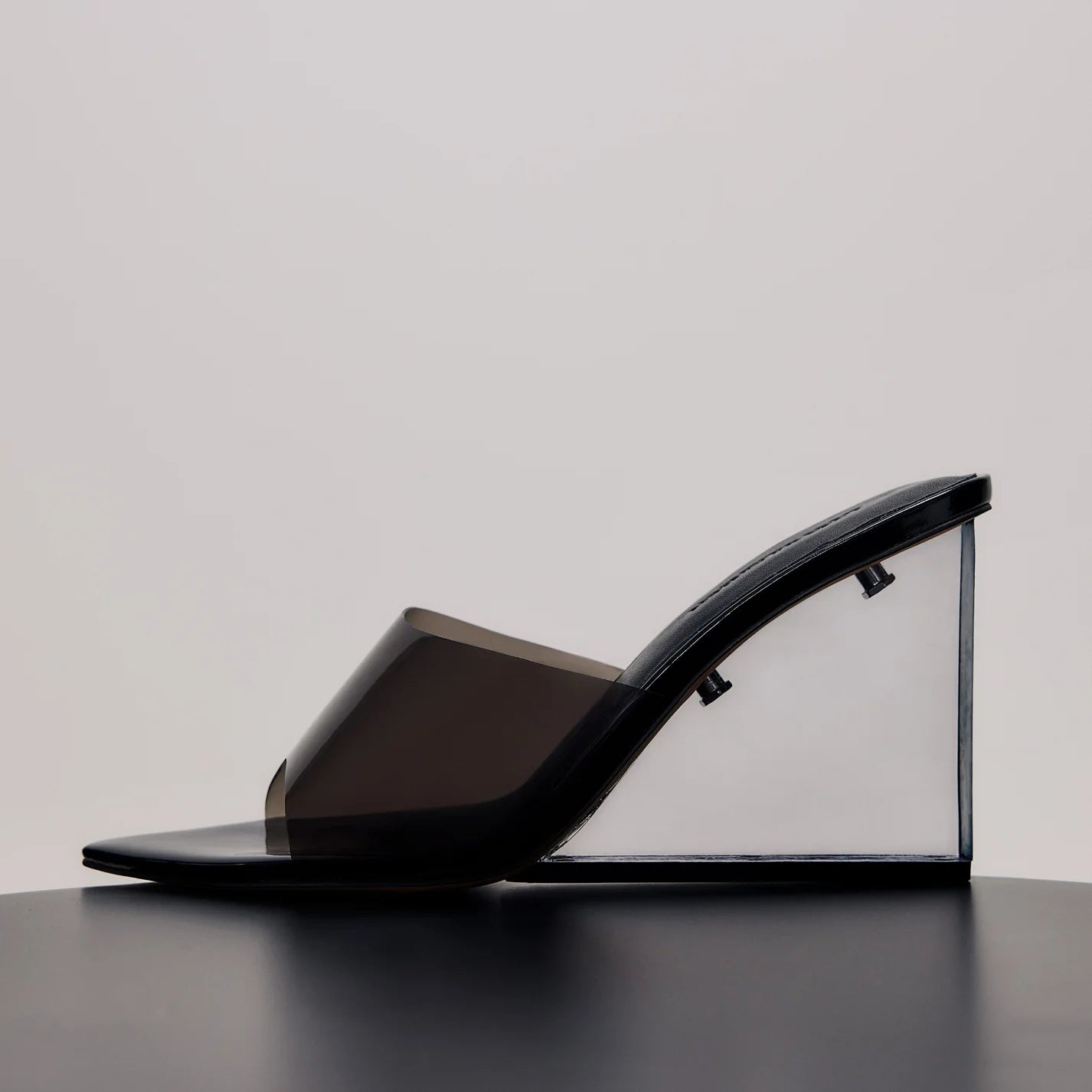 Sara Wedge, Lucite & Black Leather