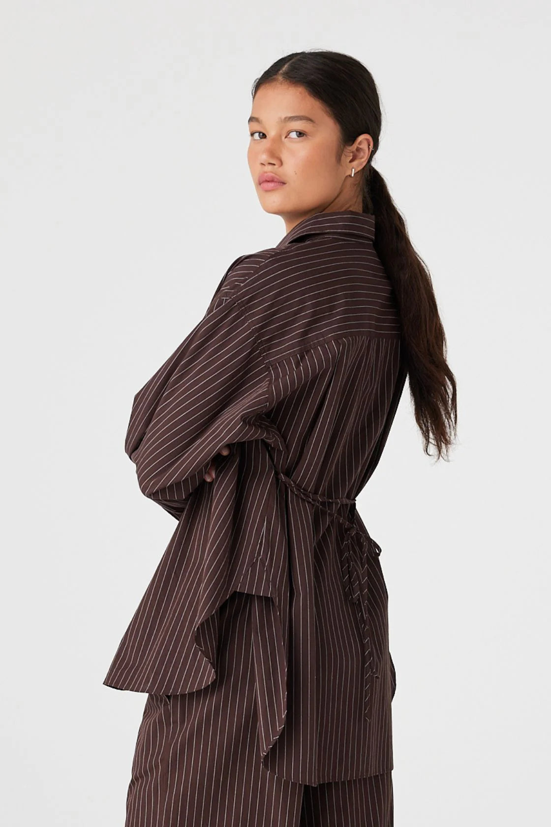 Rae shirt, espresso stripe