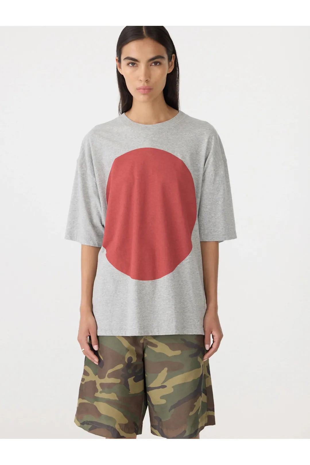 Slouch dot print t-shirt, grey marle/Heritage red