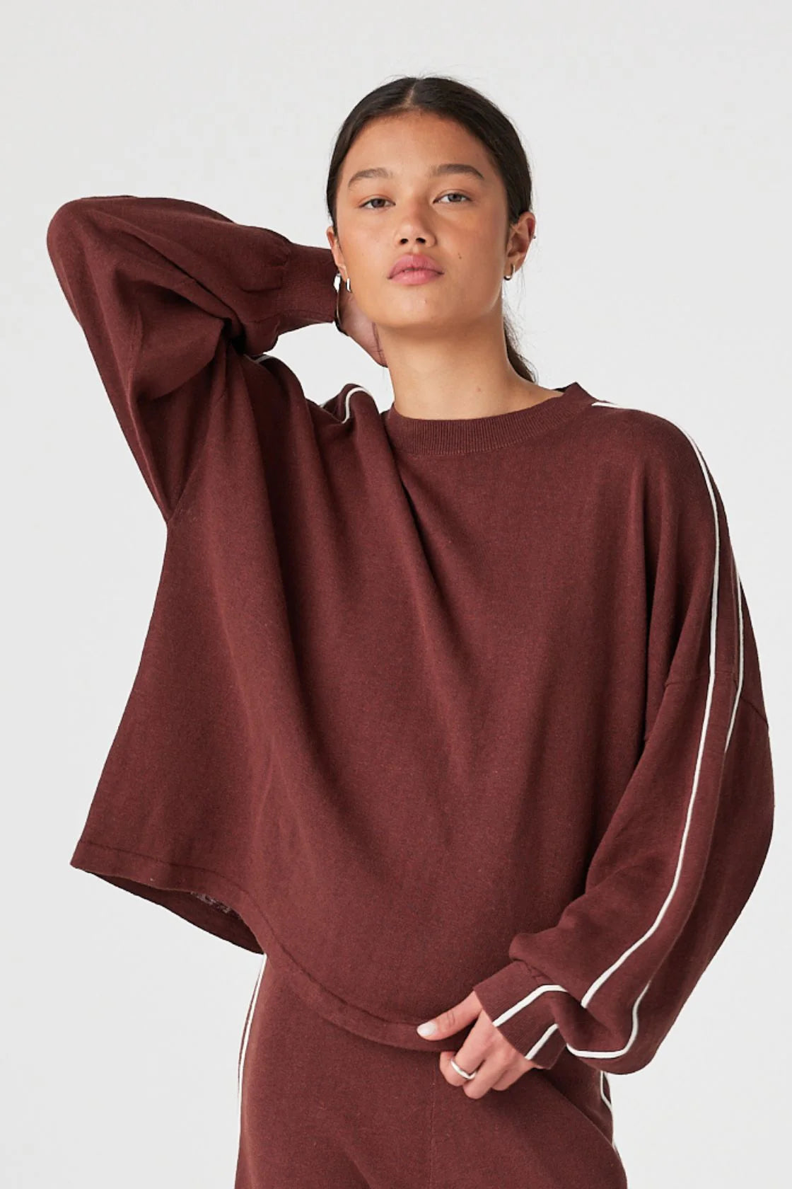 Pippa long sleeve tee, merlot/crem