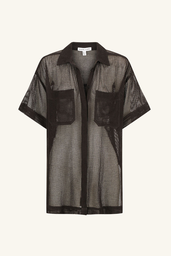Valeria Short Sleeve Long Line Shirt - Black