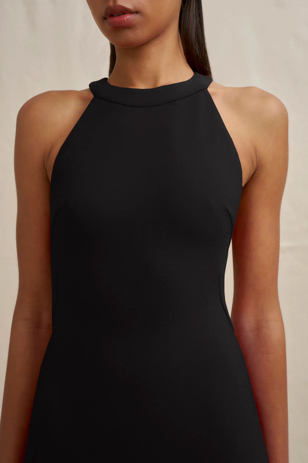 Velora open back jersey gown, black