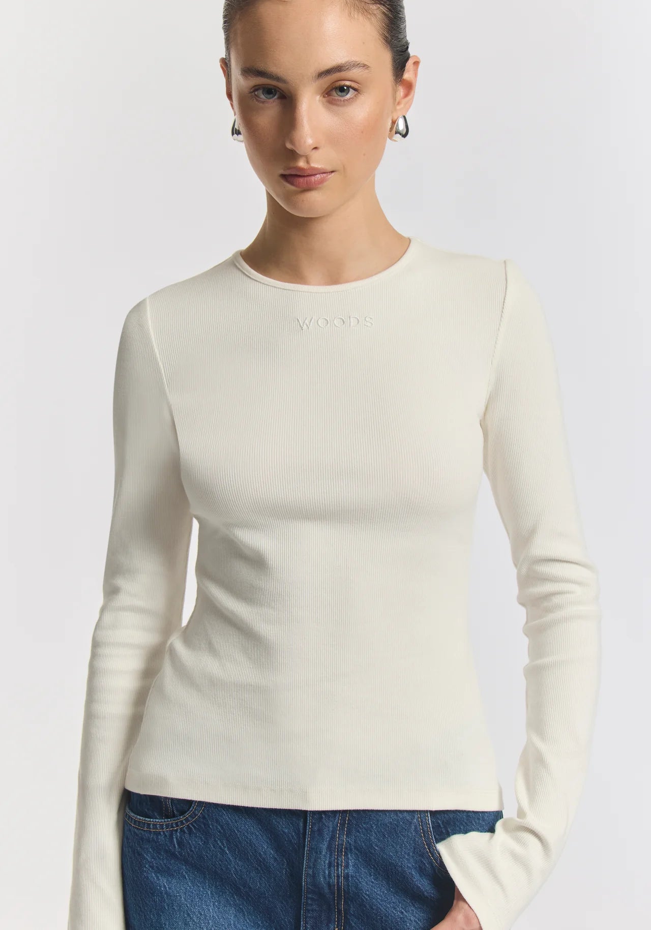 Woods rib longsleeve tee, Ivory
