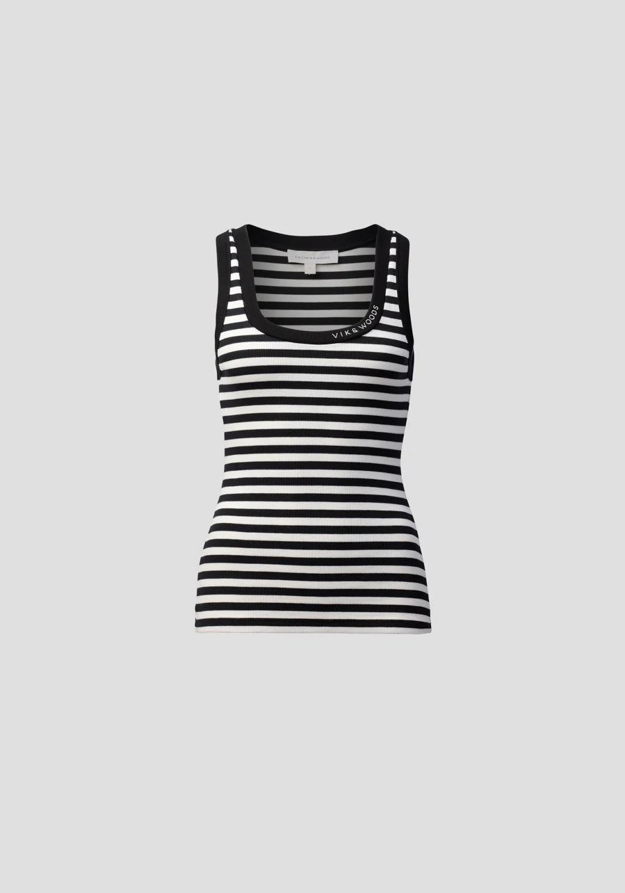 Vik & Woods tank, black/Ivory stripe