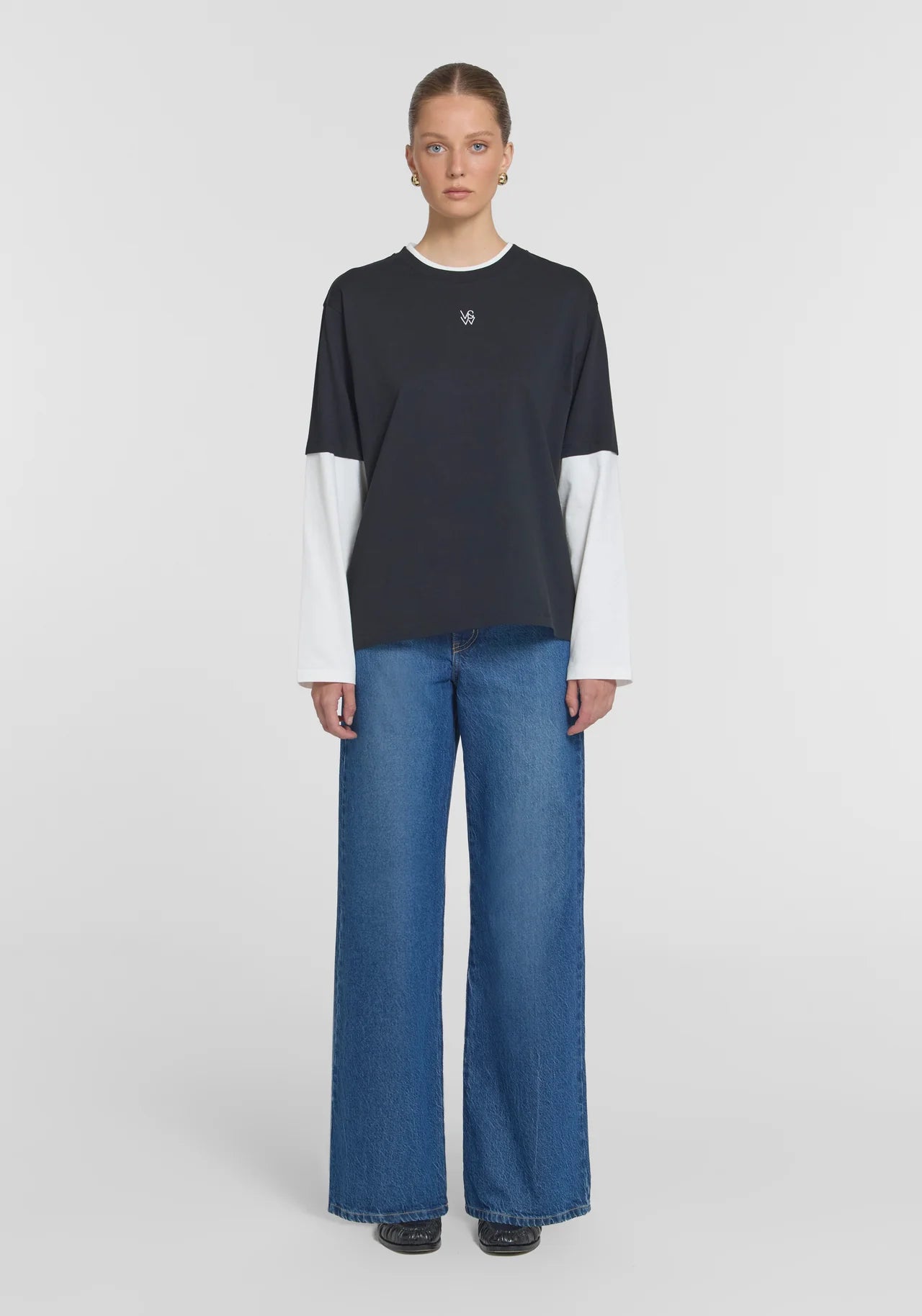 Maximus long sleeve top, black/white