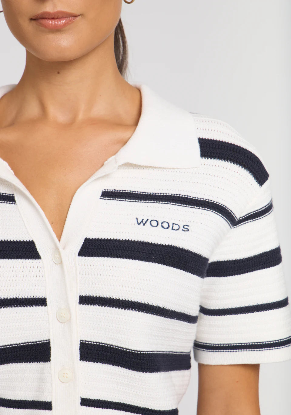 Accordian shirt, navy/ivory stripe