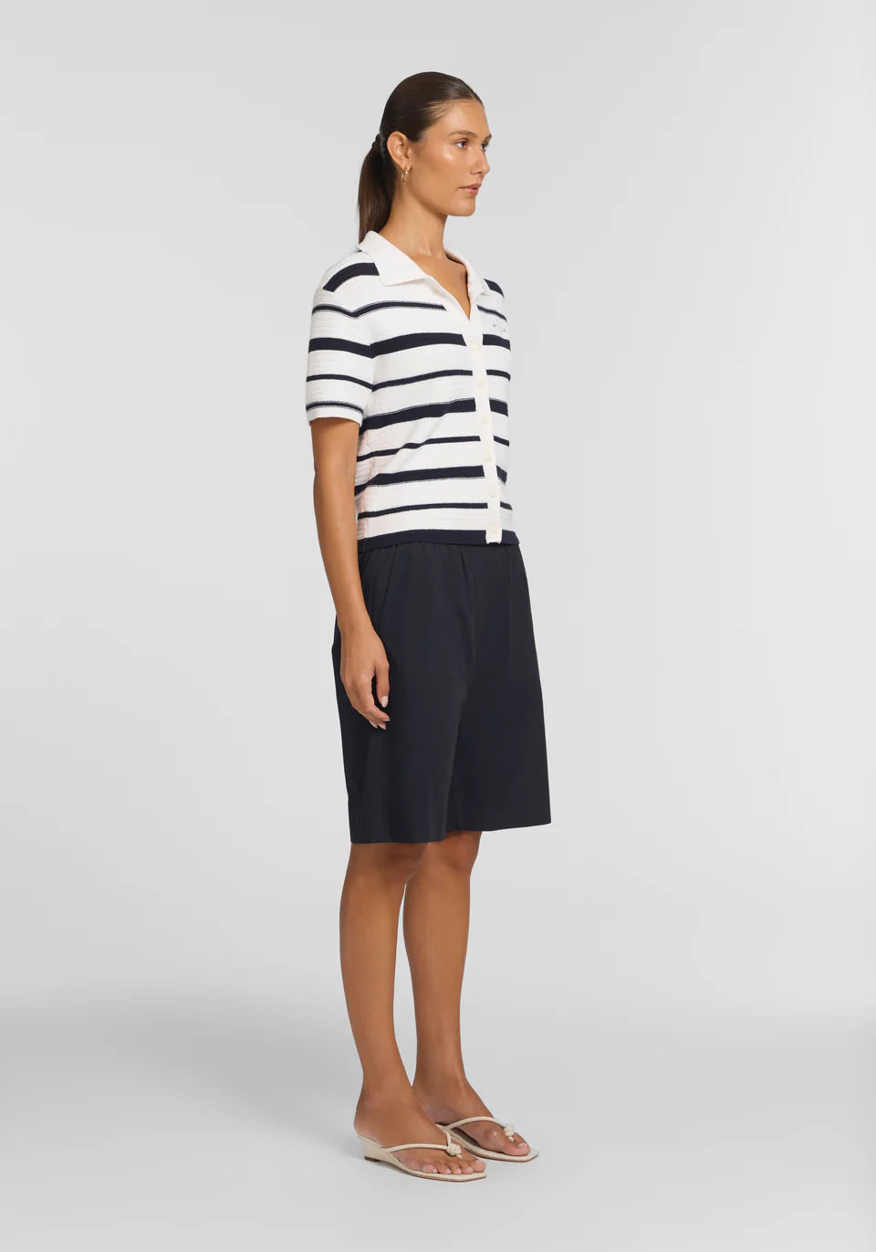 Accordian shirt, navy/ivory stripe