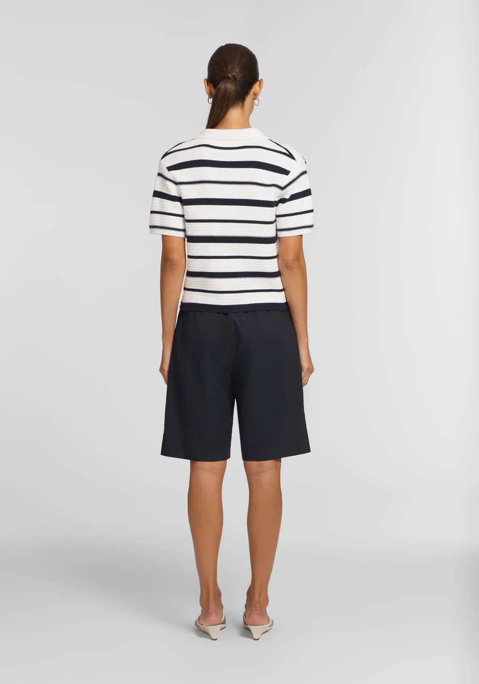 Accordian shirt, navy/ivory stripe