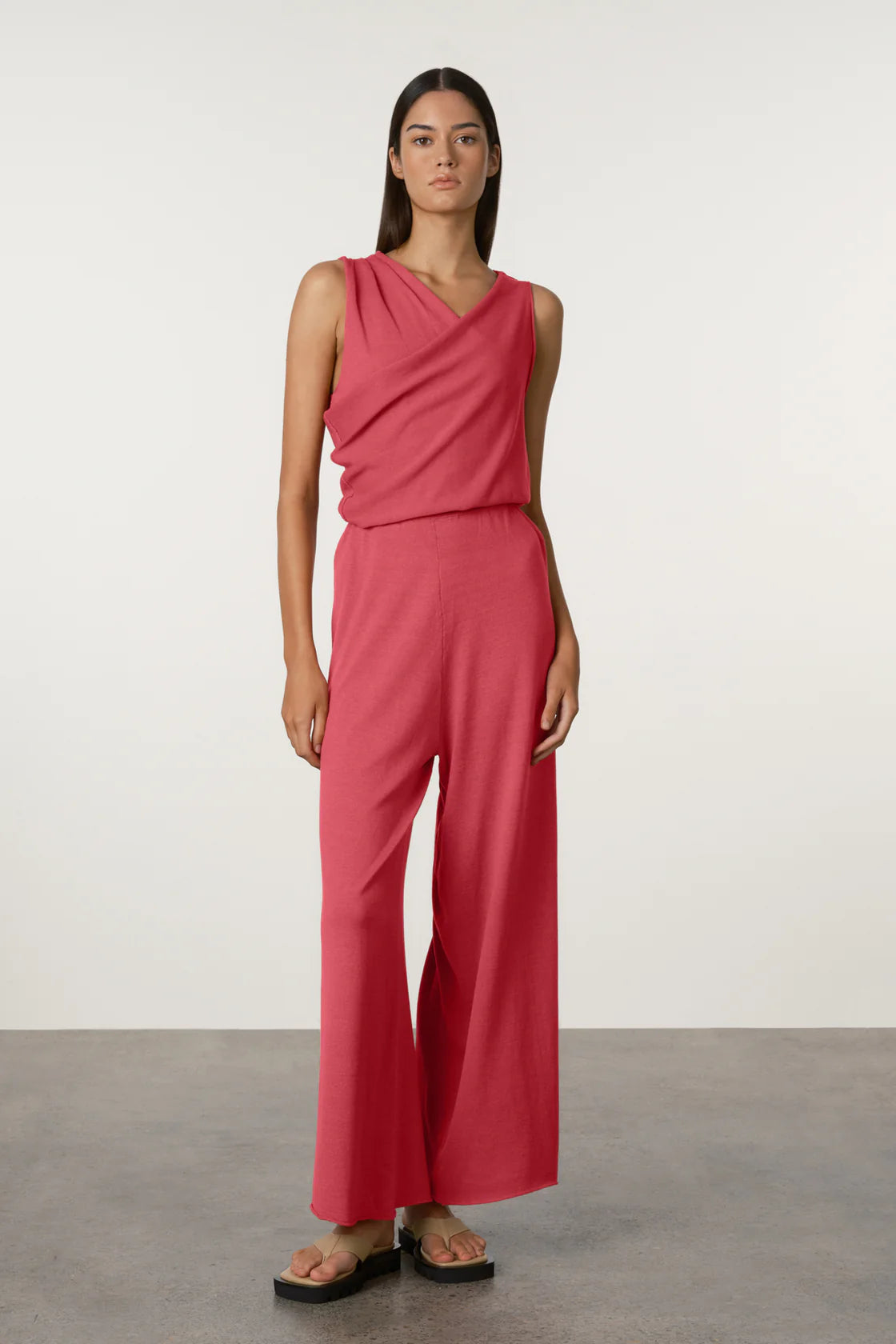 Cotton blend knit pant, berry